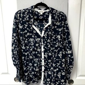 Women’s Blouse blue with shite flowers